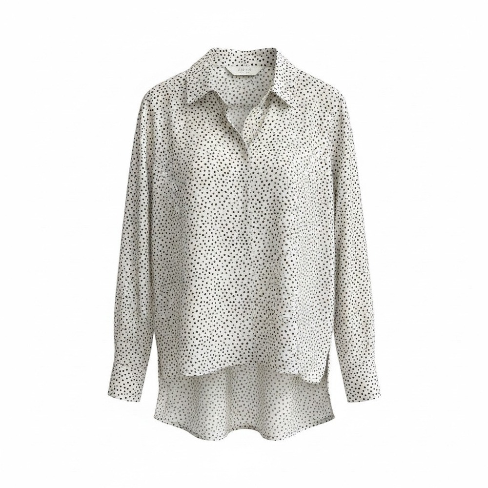ASTR The Label Cream Olive Multi Dot Print Button Up Shirt Blouse Size Med NWT